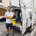 Cyril le Plombier devant son camion à Lyon – dépannage et installation plomberie